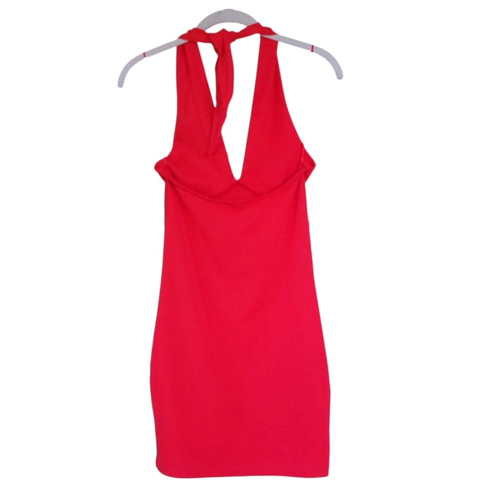 Zara Red Bodycon Halter Mini Dress L Open Back Going Out Club Party Rave - Picture 7 of 15